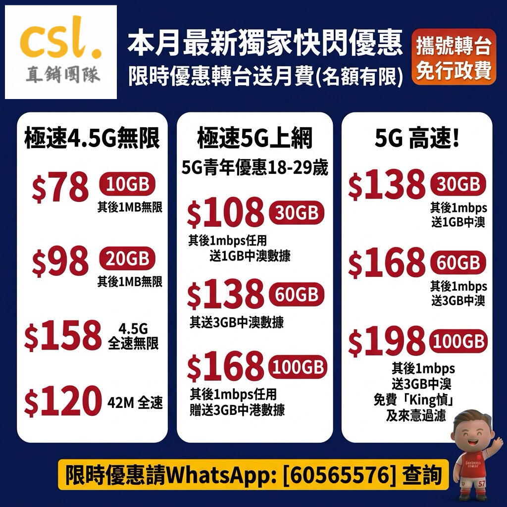 香港家居寬頻、5G 家居及手機月費優惠查詢